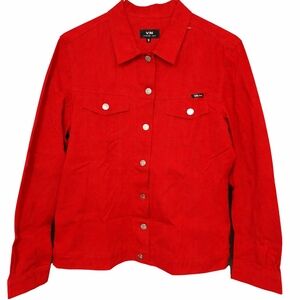 Votre Nom Red Button-Front Denim Jacket